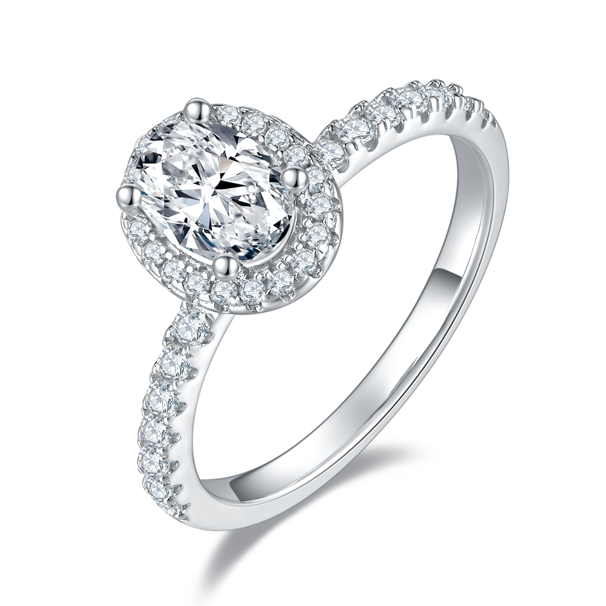 Light luxury egg shaped S925 silver plated white gold moissanite diamond women's ring 1.0 carat D-grade